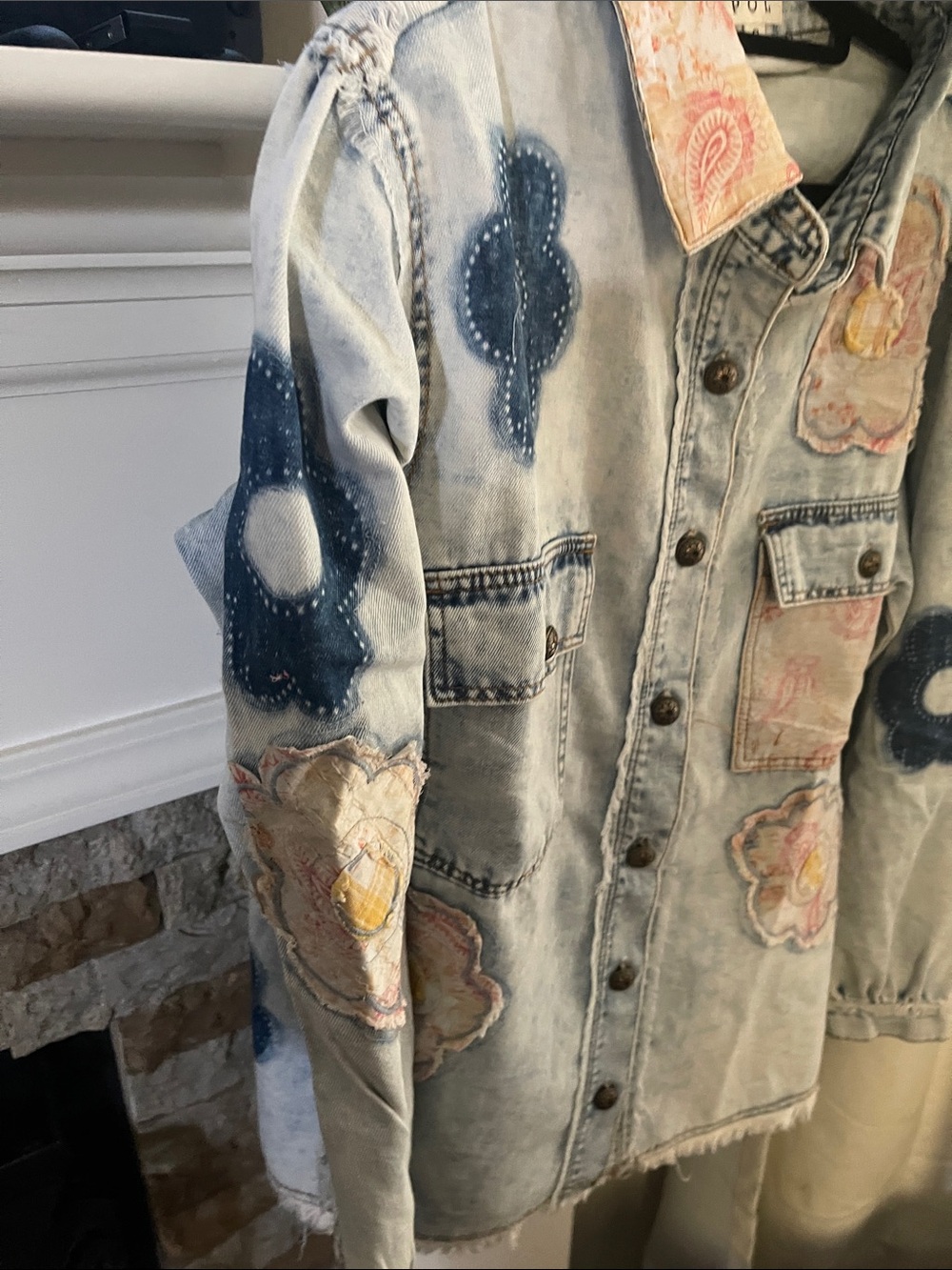 POL Light Blue Denim Jacket with Pink & Navy Floral Appliqués - Picture 4 of 6